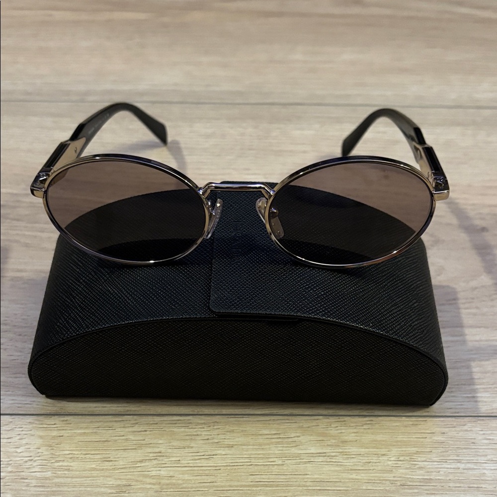 Prada Oval Black and Gold Sunglasses - Picture 2 of 4